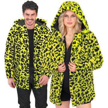 Neon gul leopardjacka med huva till fest