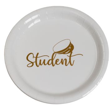 Pappers tallrikar med studentmotiv guld 8x - 23 cm