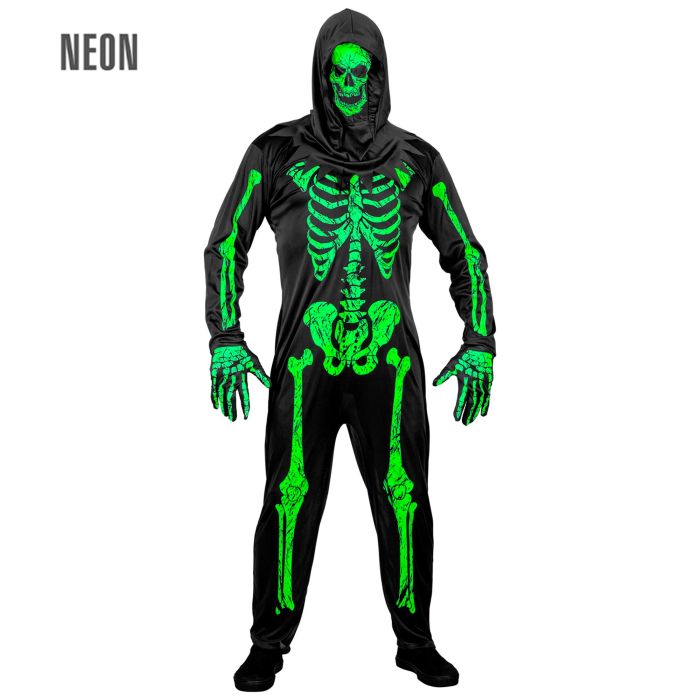 Neongrön skelettkostym med mask