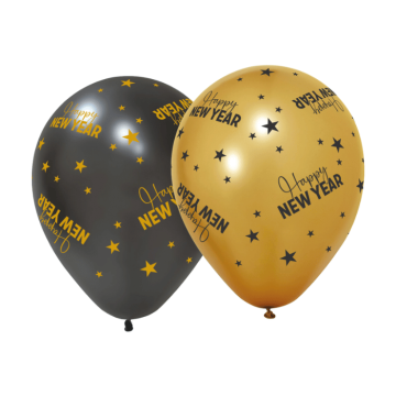 Nyårs ballonger 6x guld och svart - 30 cm