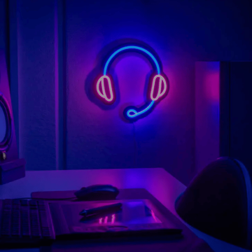 Headset neon LED-skylt - 28x28 cm