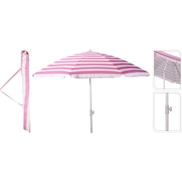 Strandparasol med vippefunktion, rosa och vit, Ø 200/180 cm