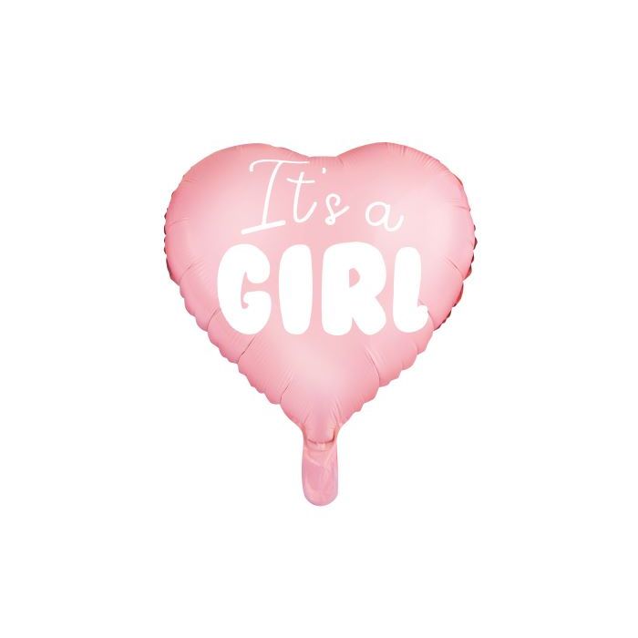 Rosa babyshower hjärtformad folieballong med vit text - 45 cm