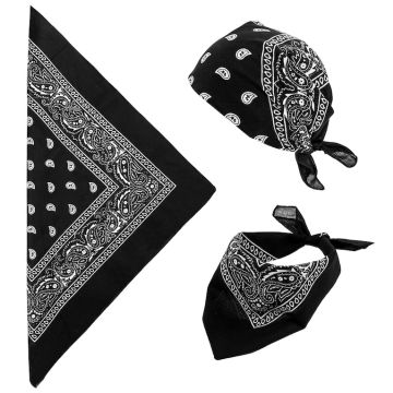 Bandana svart m. vitt mönster - 55x55 cm