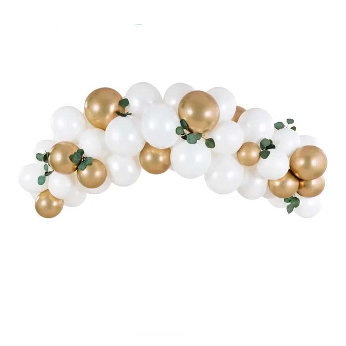 Ballonggirland i Vit & Guld - 2 Meter