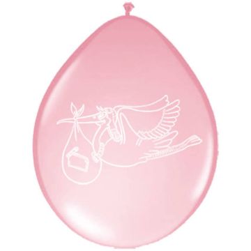 Rosa Ballonger med stork 8x - 30cm