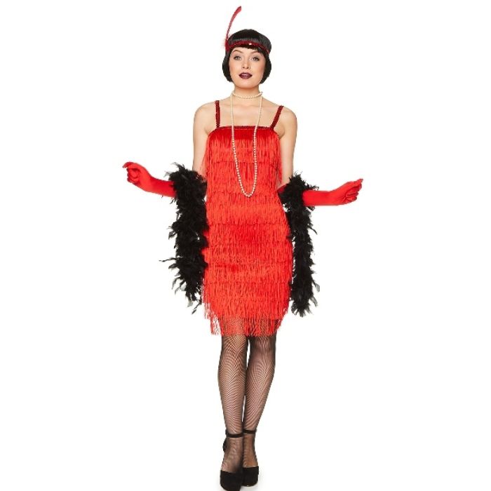Retro 1920-tals röd flapperkostym för kvinnor