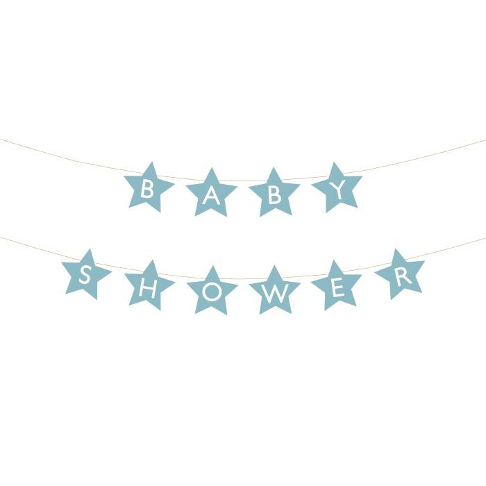 Ljusblå babyshower stjärngirlang - 290x16,5 cm