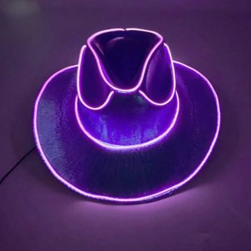 Rolig cowboy rave-hatt med LED Lila