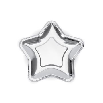 Silver Stjärna Pappers Tallrik 6x - 23 cm