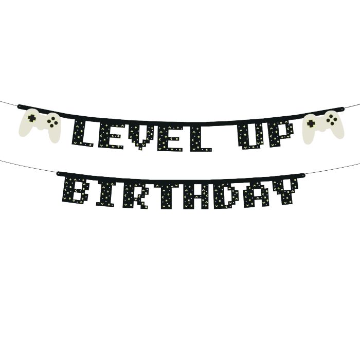 Födelsedags gamer banderoll level up 2,5 m