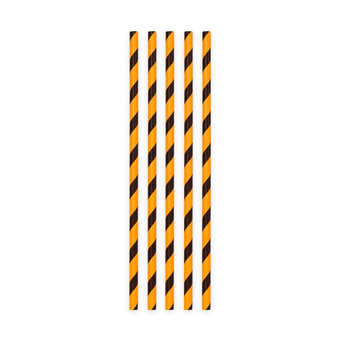 Svarta och orange randiga halloweenpappersugrör 20x - 197x6 mm