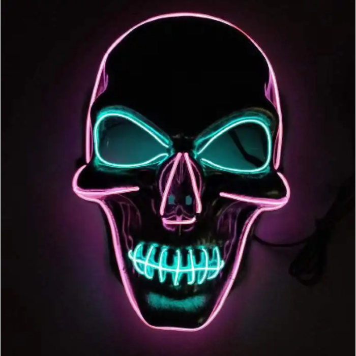 Läskig halloween LED-mask - Blå och rosa skalle