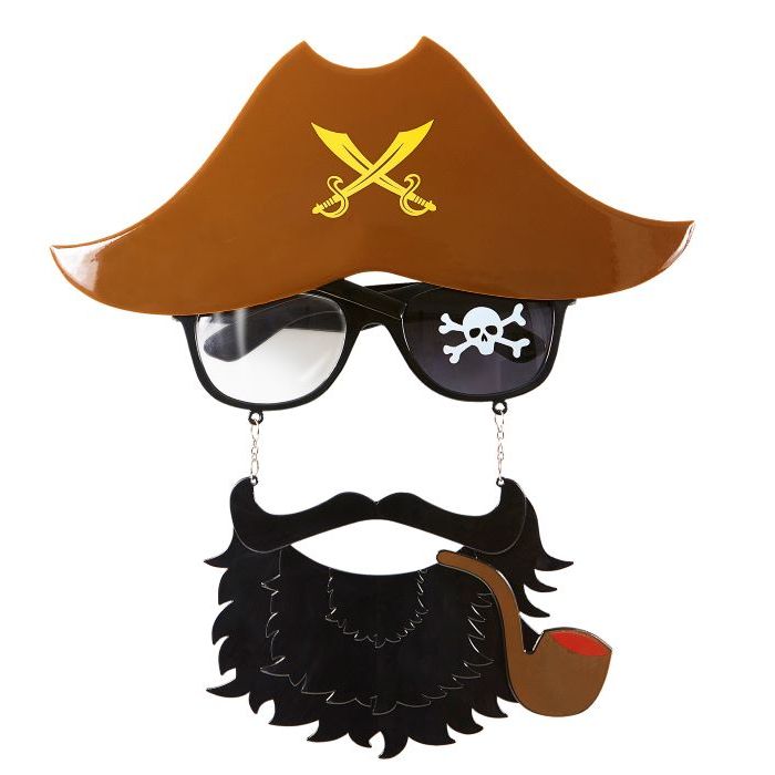 Piratglasögon med skägg och kaptenhatt