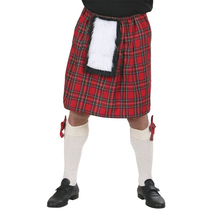 Skotsk kilt i rödternet tyg med pung