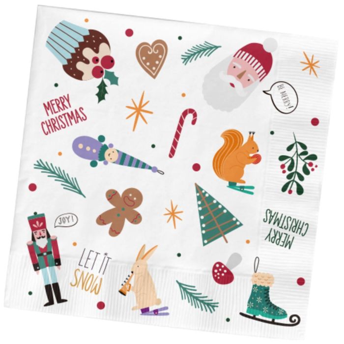 Vita juleservetter med julmotiv 20x - 33x33 cm