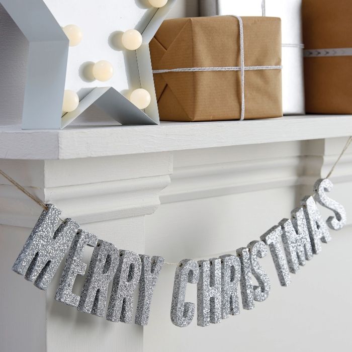 Jul girlang med silverglitter god jul 70 cm