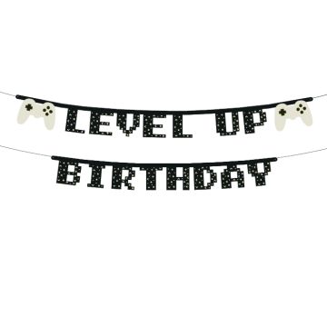 Födelsedags gamer banderoll level up 2,5 m