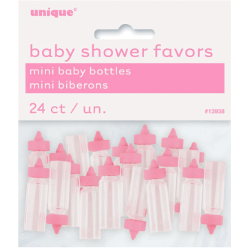Mini nappflaskor till babyshower 24x rosa