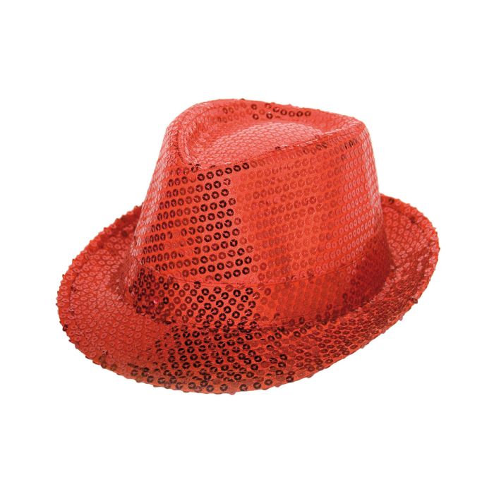 Röd fedora med paljetter - onesize