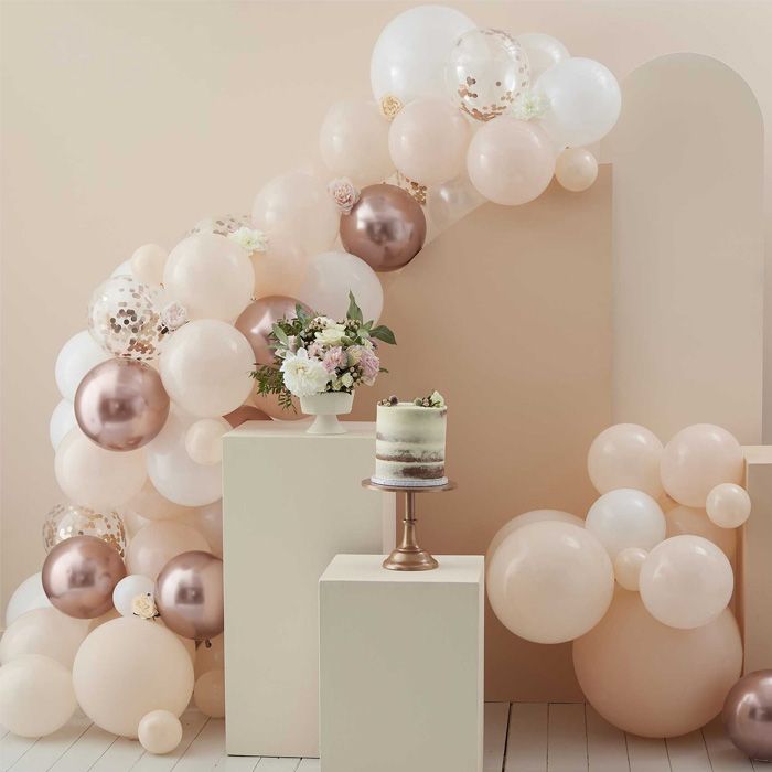 Ballongbåge i Roséguld med Konfetti 76 delar