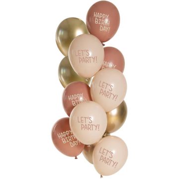 "Let's Party" ballonger guld och rosa 12x - 33cm