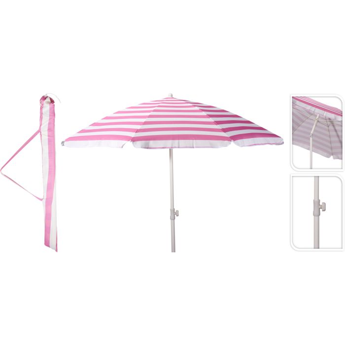 Strandparasol med vippefunktion, rosa och vit, Ø 200/180 cm