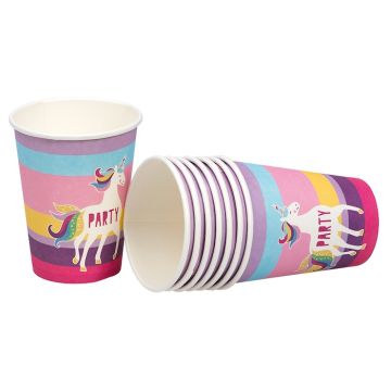 Enhörning fest papperskoppar 8x - 250 ml 