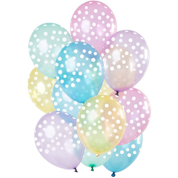 Pastellfärgade ballonger med prickar 12x - 33 cm