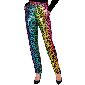 Paljettbyxor för damer med leopardprint i regnbåge