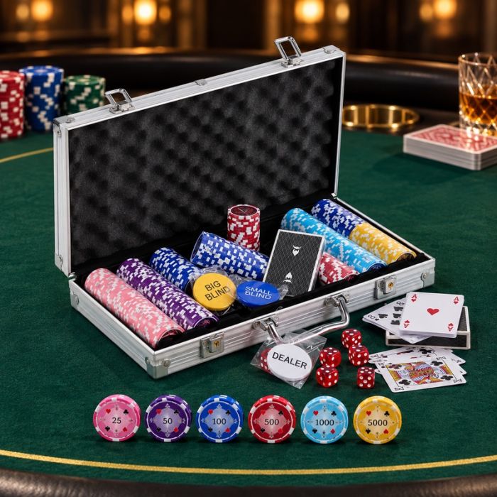 Pokerset 300 chips 11,5g. aluminiumväska high stakes PartyVikings 