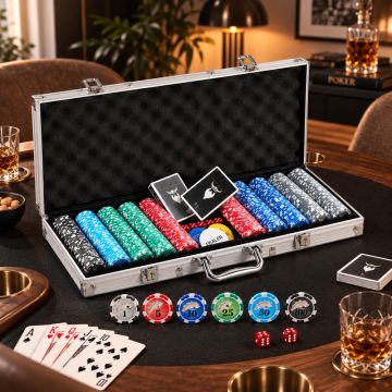 Pokerset 500 Royal Flush chips 11,5 g. aluminiumväska low stakes PartyVikings
