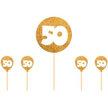 50-års tårtdekorering guld 5x