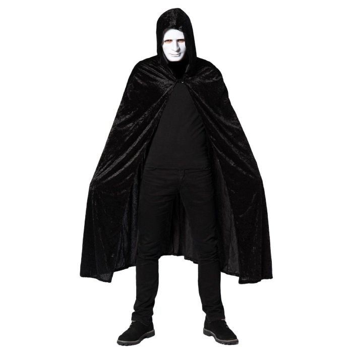 Svart cape med huva i velour one-size unisex