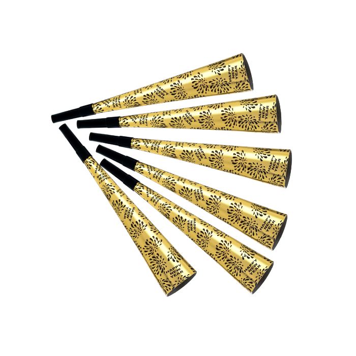 Festtrumpeter happy new year guld 6x - 25 cm