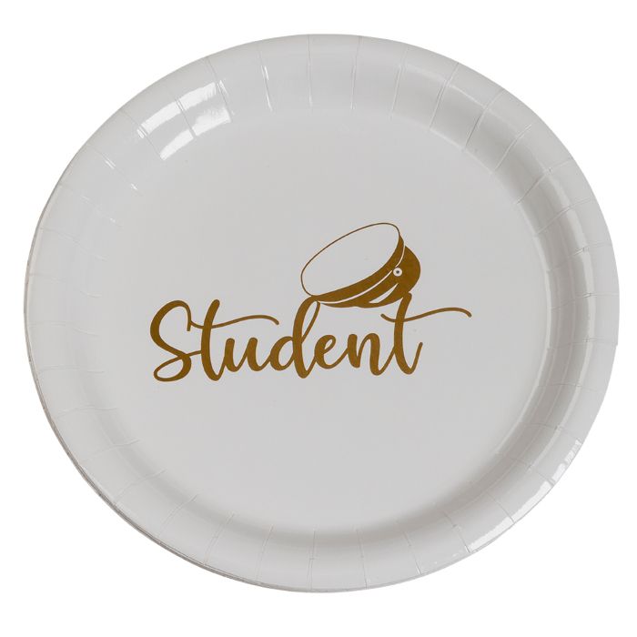 Pappers tallrikar med studentmotiv guld 8x - 23 cm