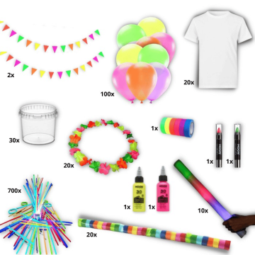 UV neon festpaket inkl. färg, dekoration, t-shirts mm 