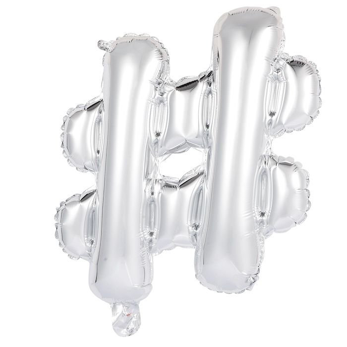 Hashtag # folieballong i metallisk silver 41 cm 