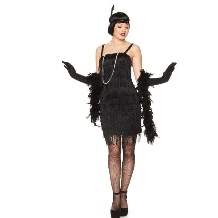 Retro 1920-talets svarta flapperkostym för kvinnor