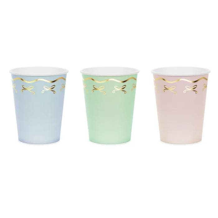 Pastell pappersmuggar med guldslipsar 6x - 220 ml