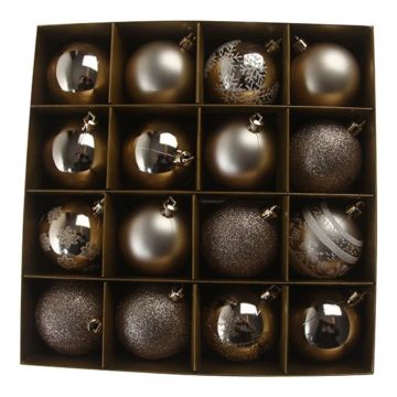 Julekugler med glimmer i matt och glänsande guld 16x - 6 cm