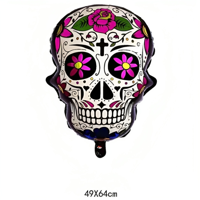 Uppblåsbar Day of the Dead-skalle med rosa rosor