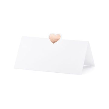 Vitt bordsnamn med roseguld hjärtmotiv 10 x - 10x5 cm