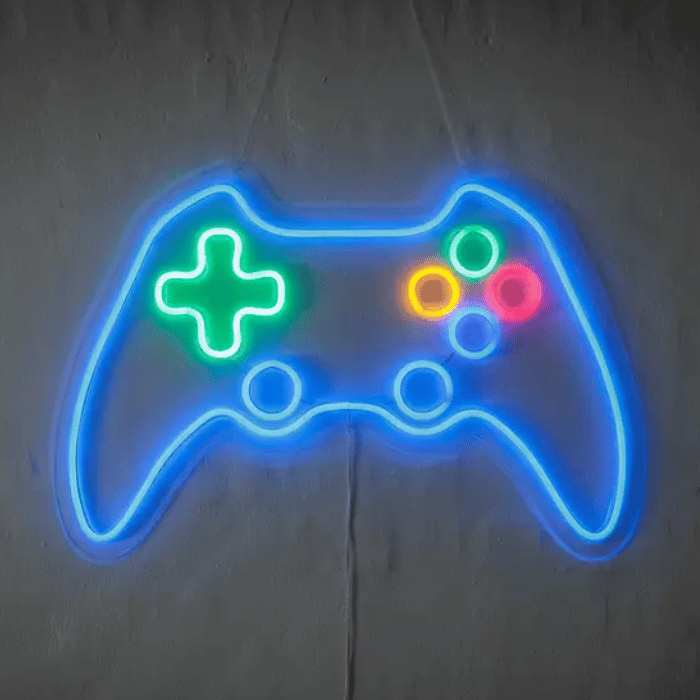 Gamer blå controller neon LED skylt - 40x60 cm