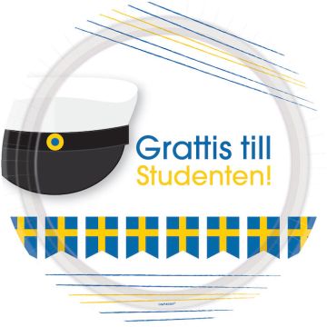 Grattis Till Studenten papptallrik 8x - 23 cm