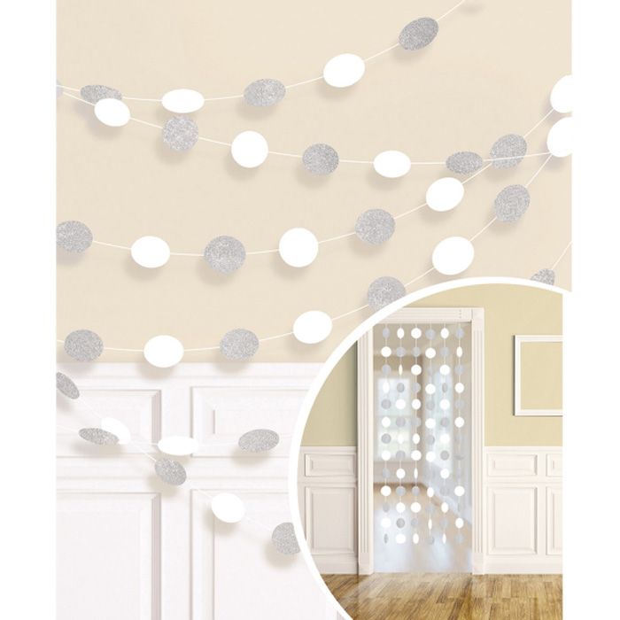 Vit & Silver Glittergardin - 213 cm