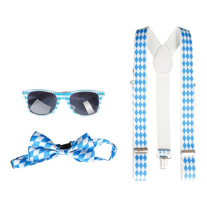 Oktoberfest-set med hängslen, fluga och glasögon