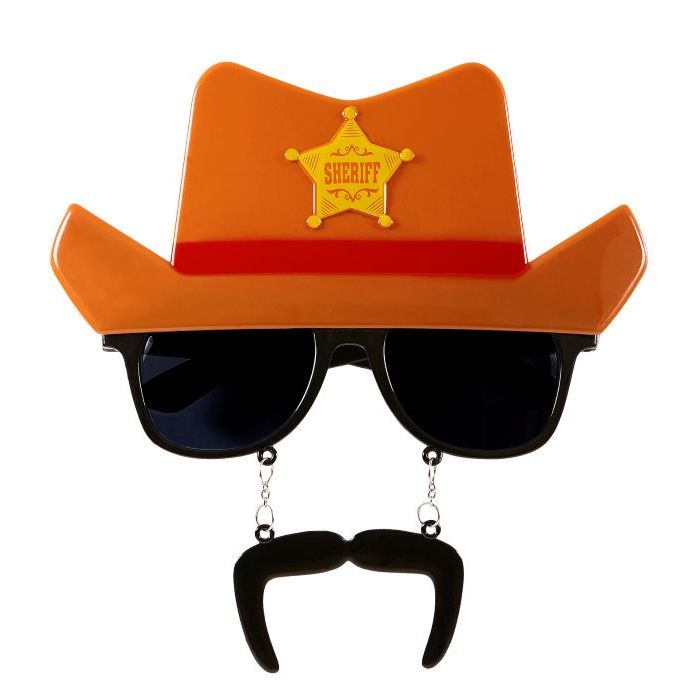 Glasögon med sheriff cowboyhatt och moustache