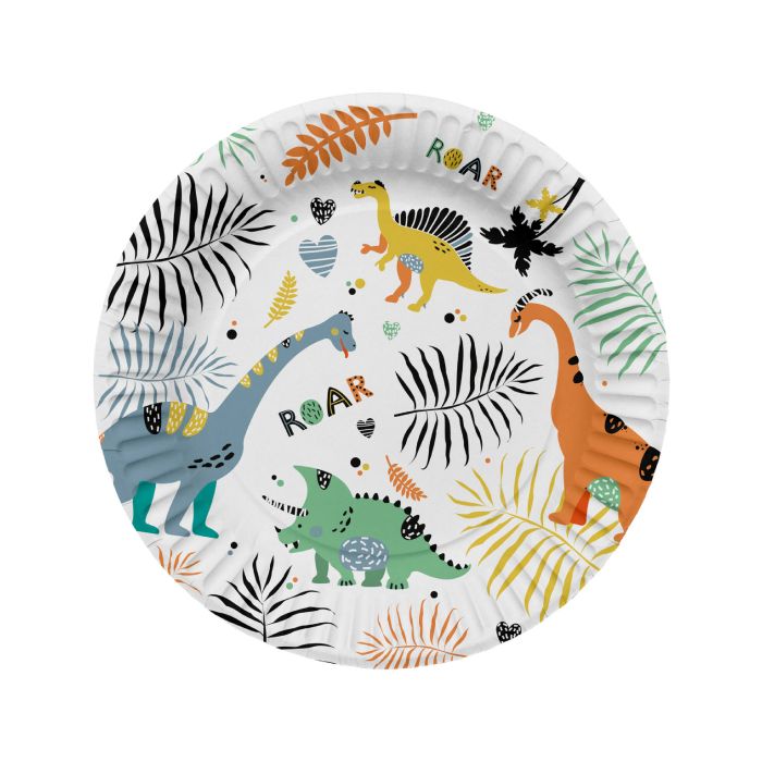 Pappersfat med dinosaurmotiv 8x - 23 cm