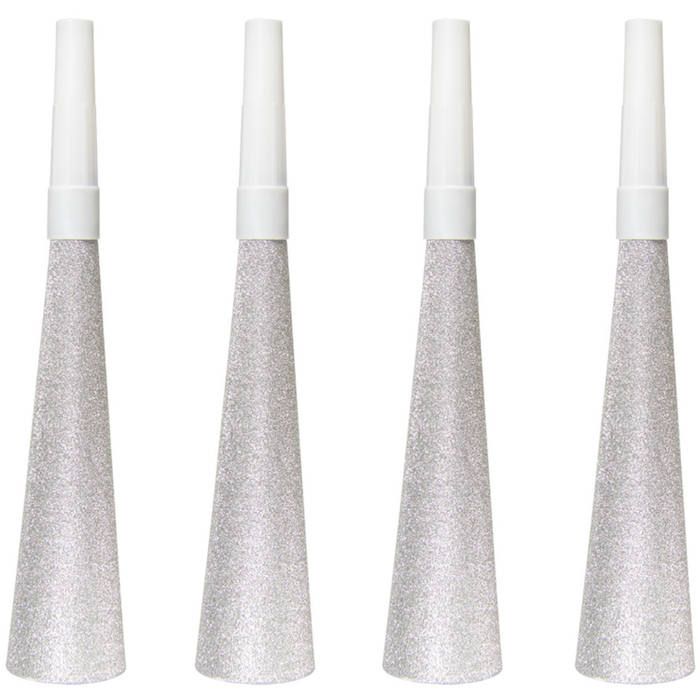 Silver glitter partyhorn 4x - 19 cm